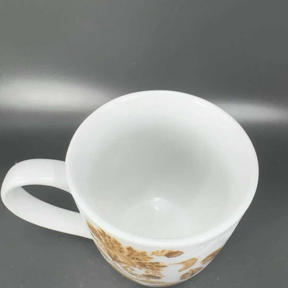 Pier 1 Porcelain Coffee Mug Cup Initial Letter‎ J Monogram Brown Leafs Pattern